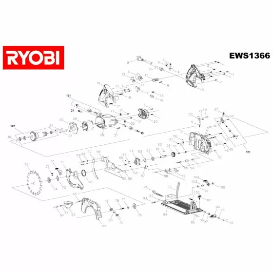 Ryobi EWS1366 Spare Parts List Type: 5133000124